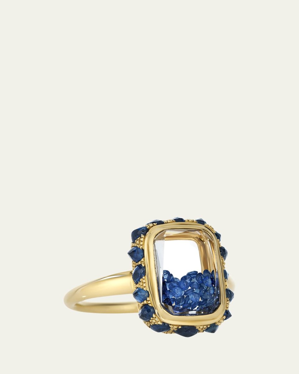18K Yellow Gold Petite Blue Sapphire Ring with Kaleidoscope Shaker
